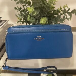 Coach Blue Leather Wallet Wristlet